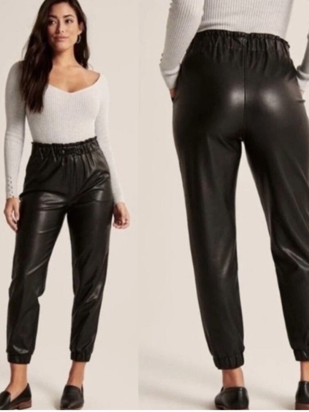 Abercrombie & Fitch Black Faux Leather Joggers Drawstring